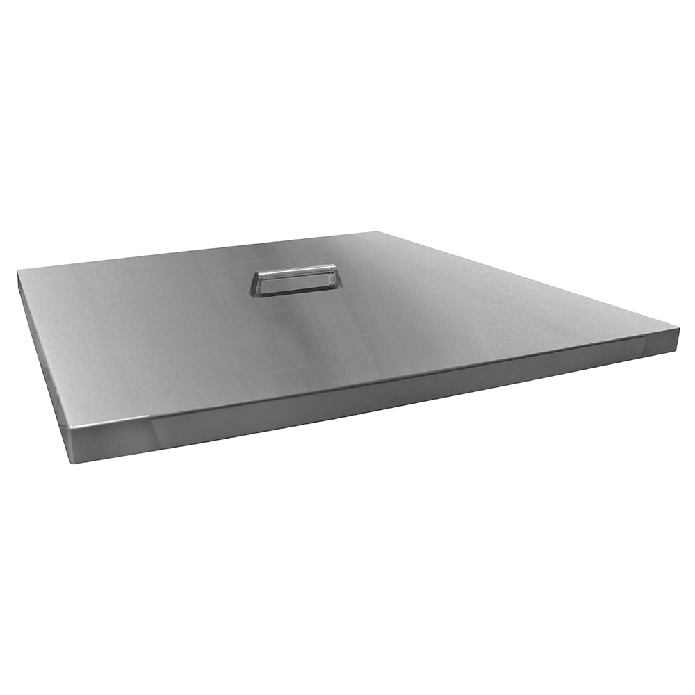 Square stainless steel burner cover with brushed finish and recessed carry handle