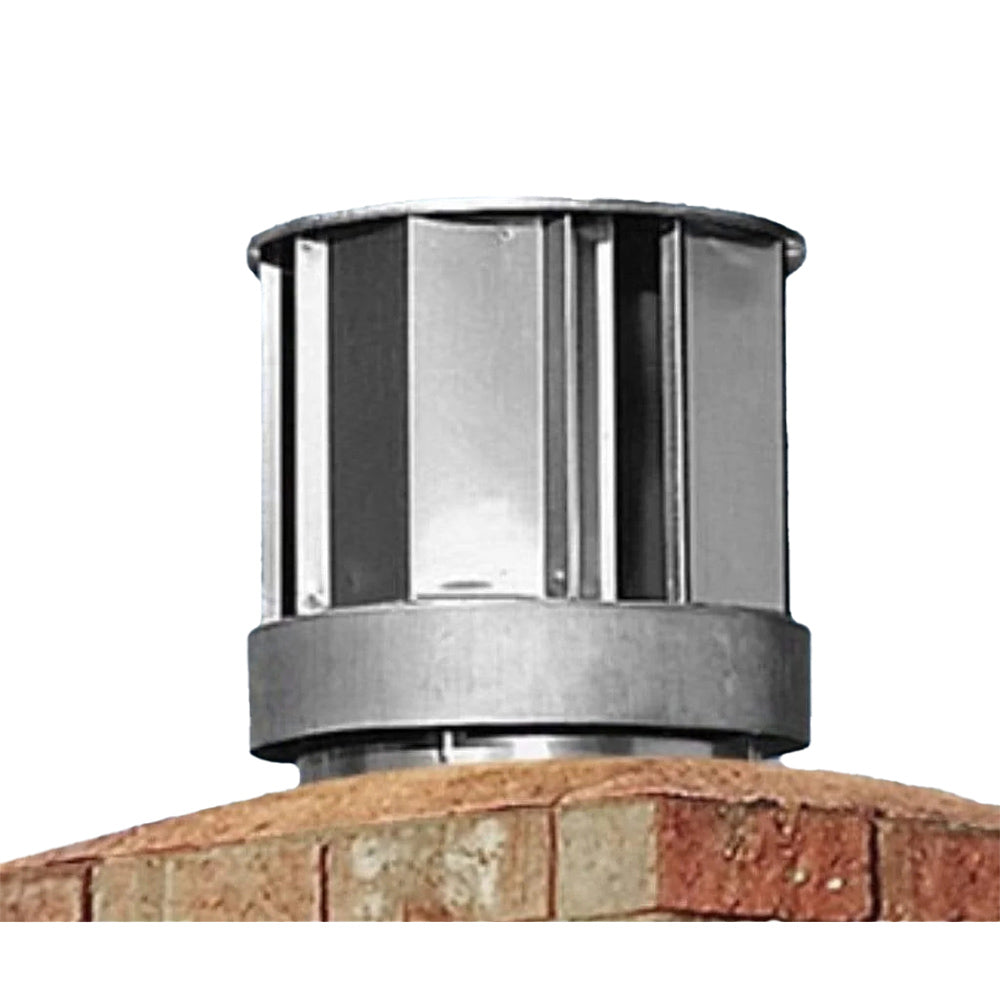 Direct vent insert termination cap with round metal top and mounting base