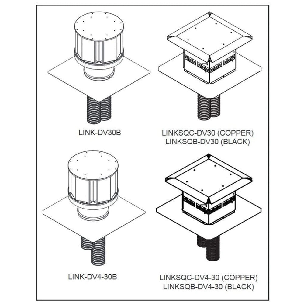 Direct vent termination cap components shown in a labeled layout diagram