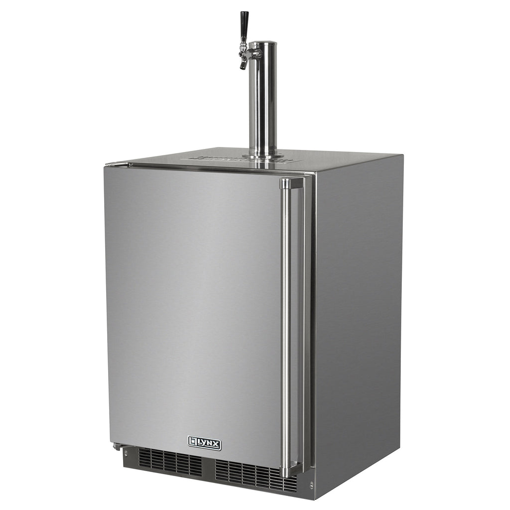 Stainless steel outdoor kegerator with single tap and square cabinet front