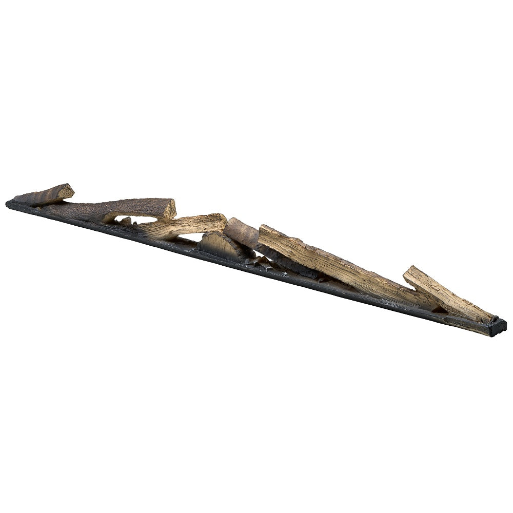 Linear faux wood log set in dark charcoal with brown molded logs, angled view (2-pack)