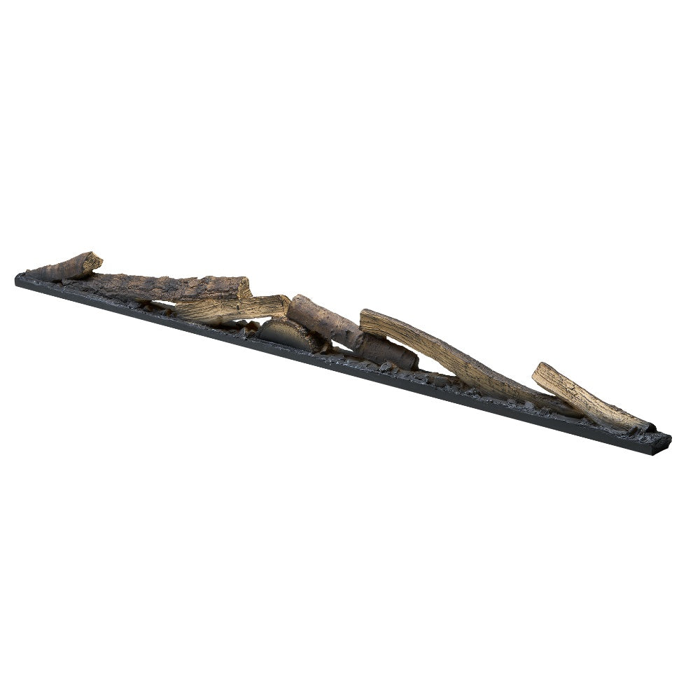 Linear faux wood log set with dark charcoal base and mixed brown-gray molded logs (2-pack)