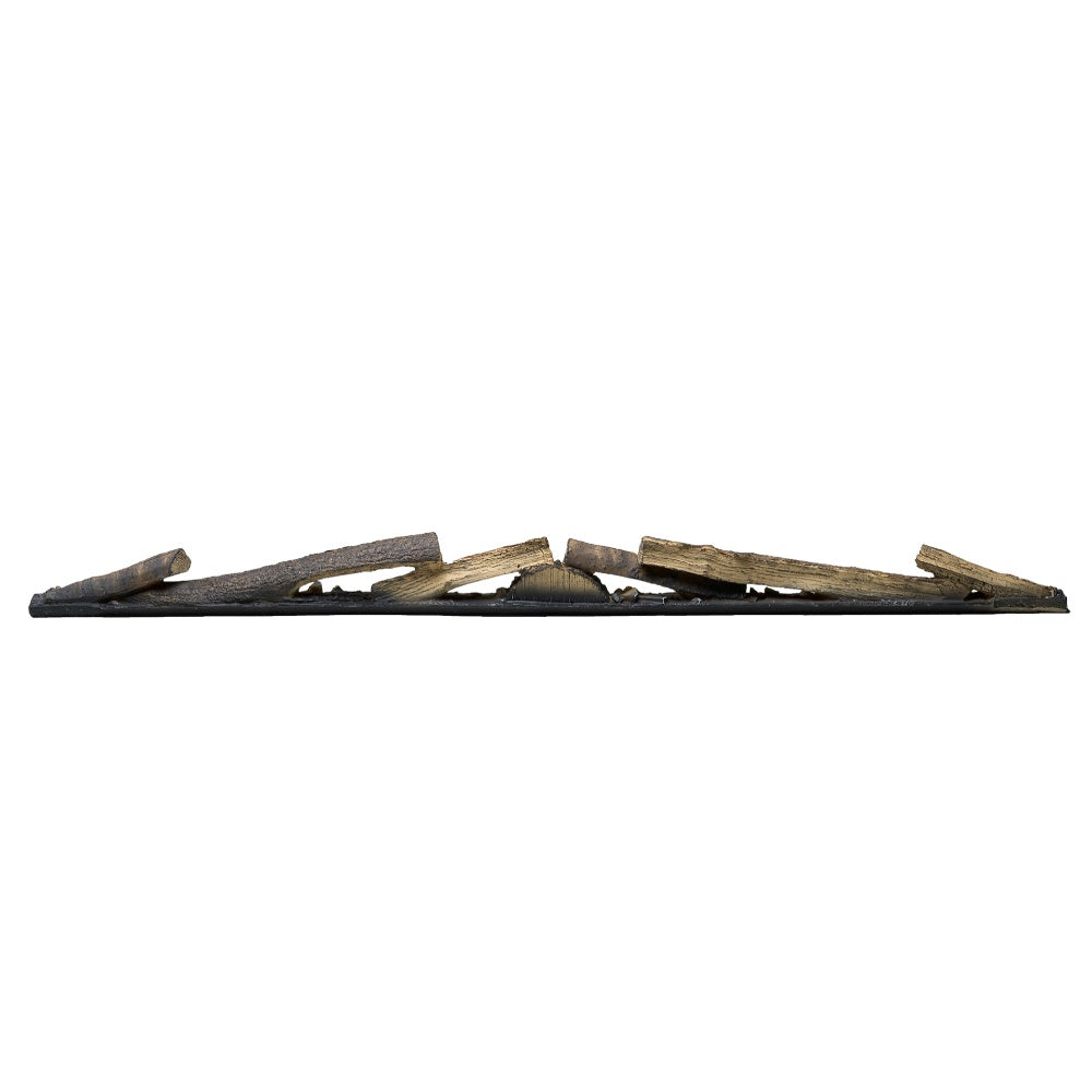 Faux wood linear logset for electric fireplace, wide view of faux logs on base