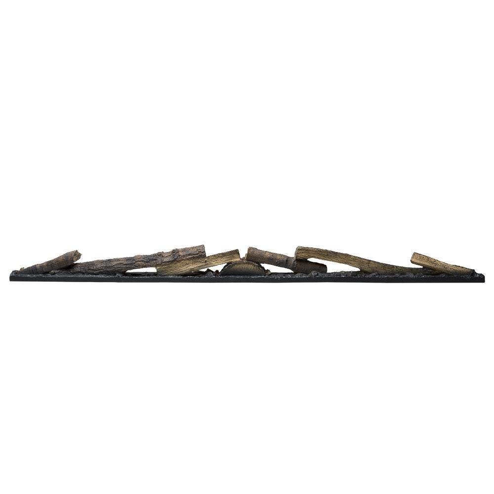 Faux wood linear logset for electric fireplace, straight-on view with dark base
