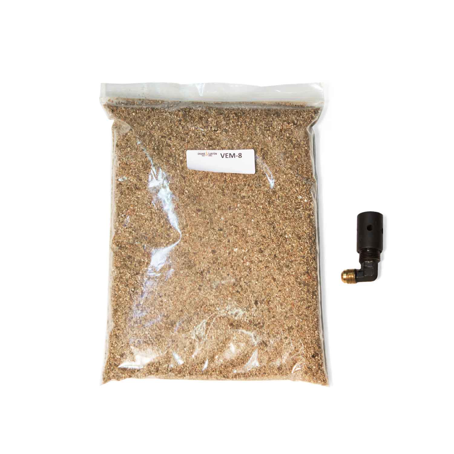 Propane conversion kit with bag of granular fuel and black valve fitting