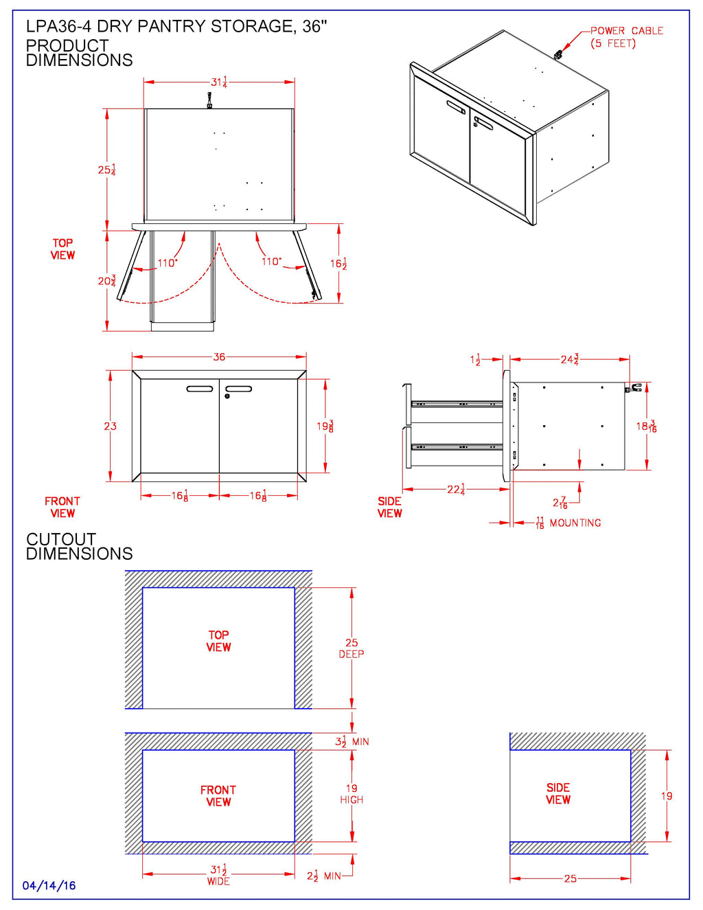 Lynx Ventana Dry Storage Double Door Sealed Pantry, 36x23-Inch