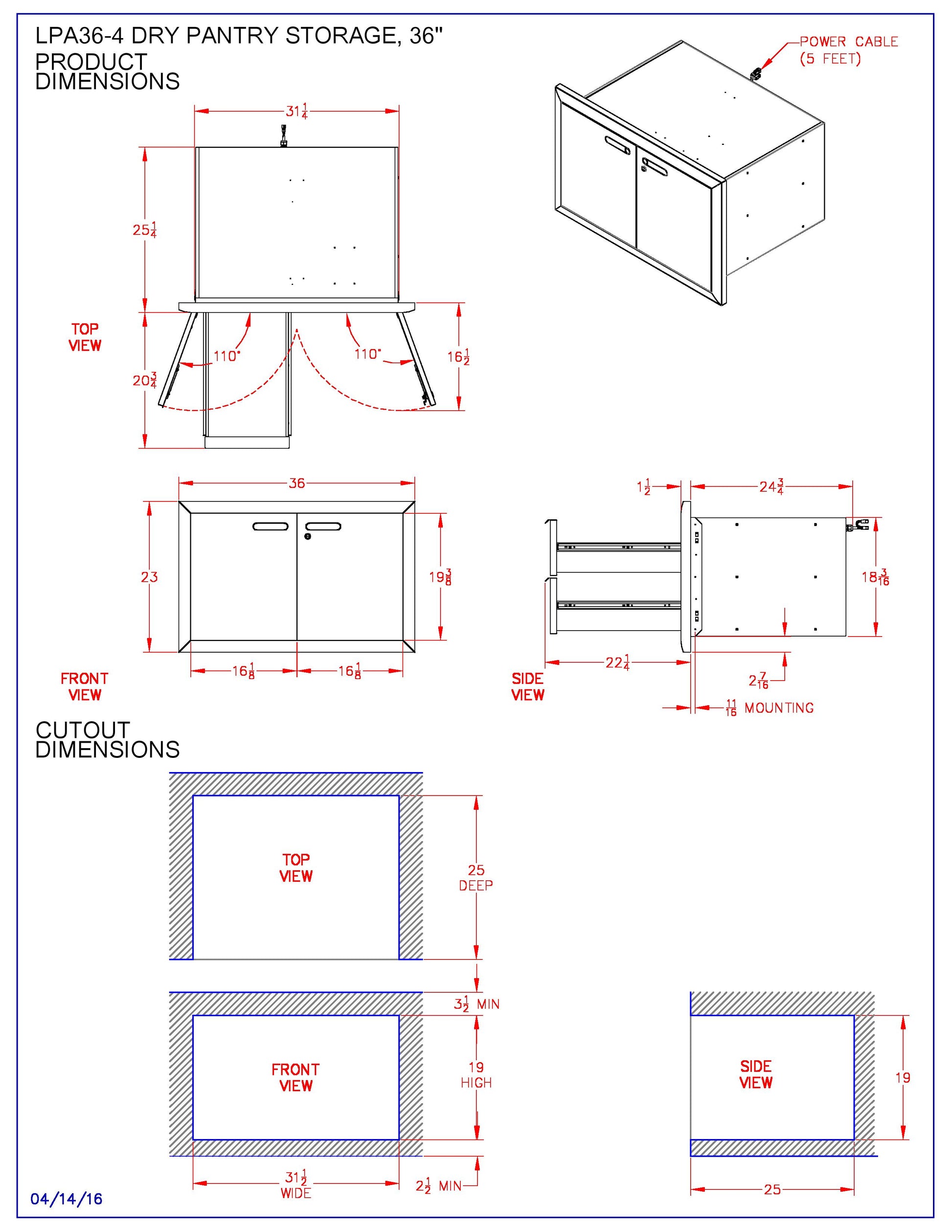 Lynx Ventana Dry Storage Double Door Sealed Pantry, 36x23-Inch