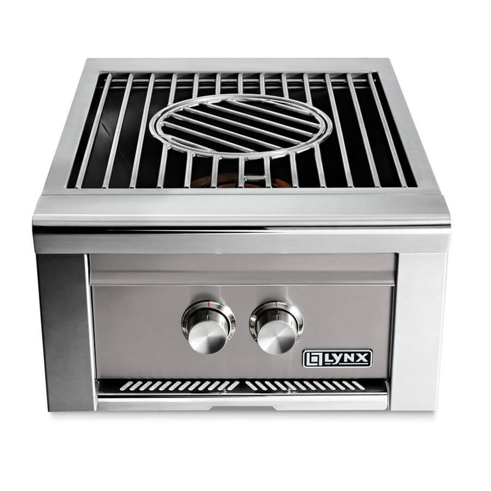 Built-in gas power burner with beige front panel and two control knobs