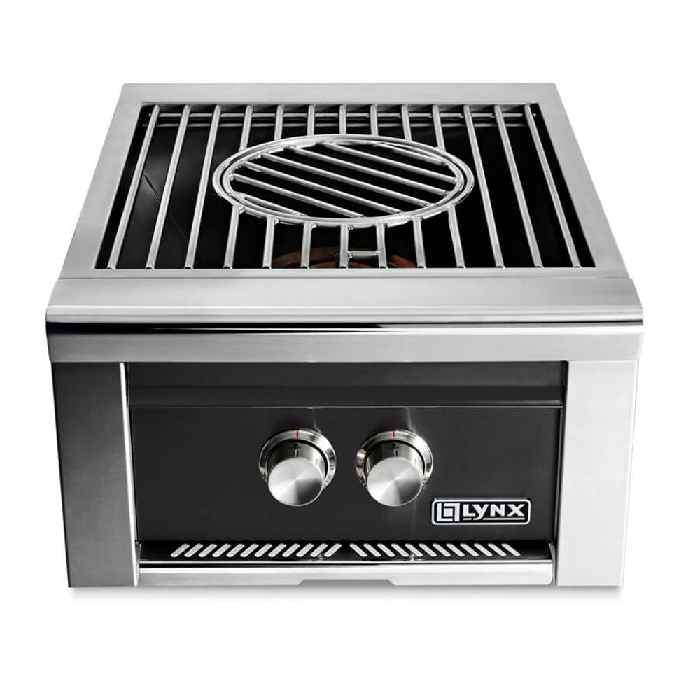Built-in gas power burner with dark front panel and two control knobs
