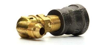 Brass propane connector with threaded ports and black rubber end adapter