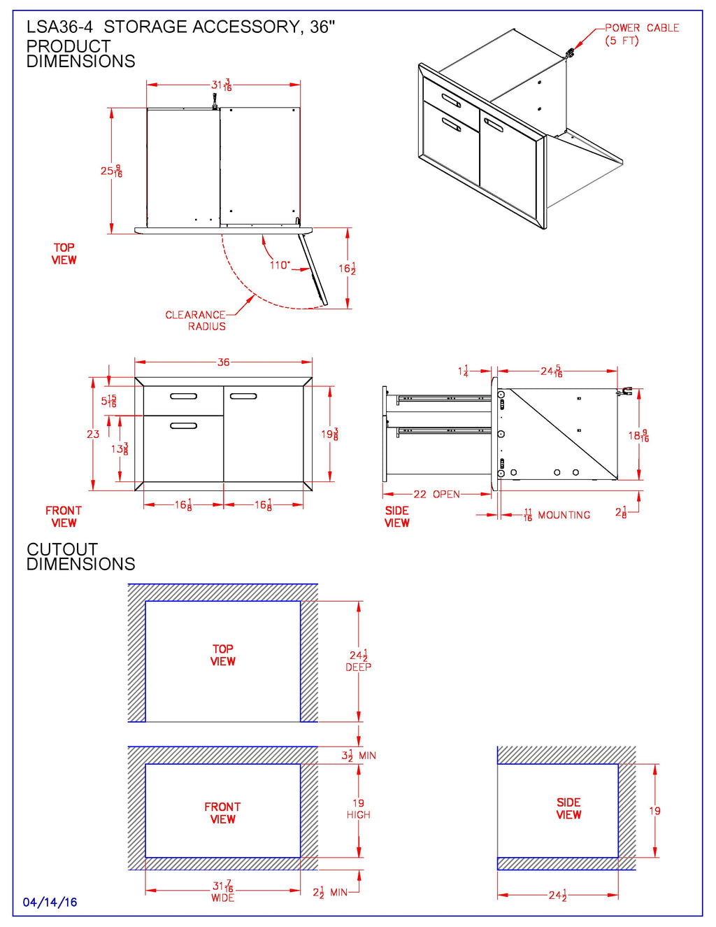 Lynx Ventana Access Door And Double Drawer Combo, 36x23-Inch