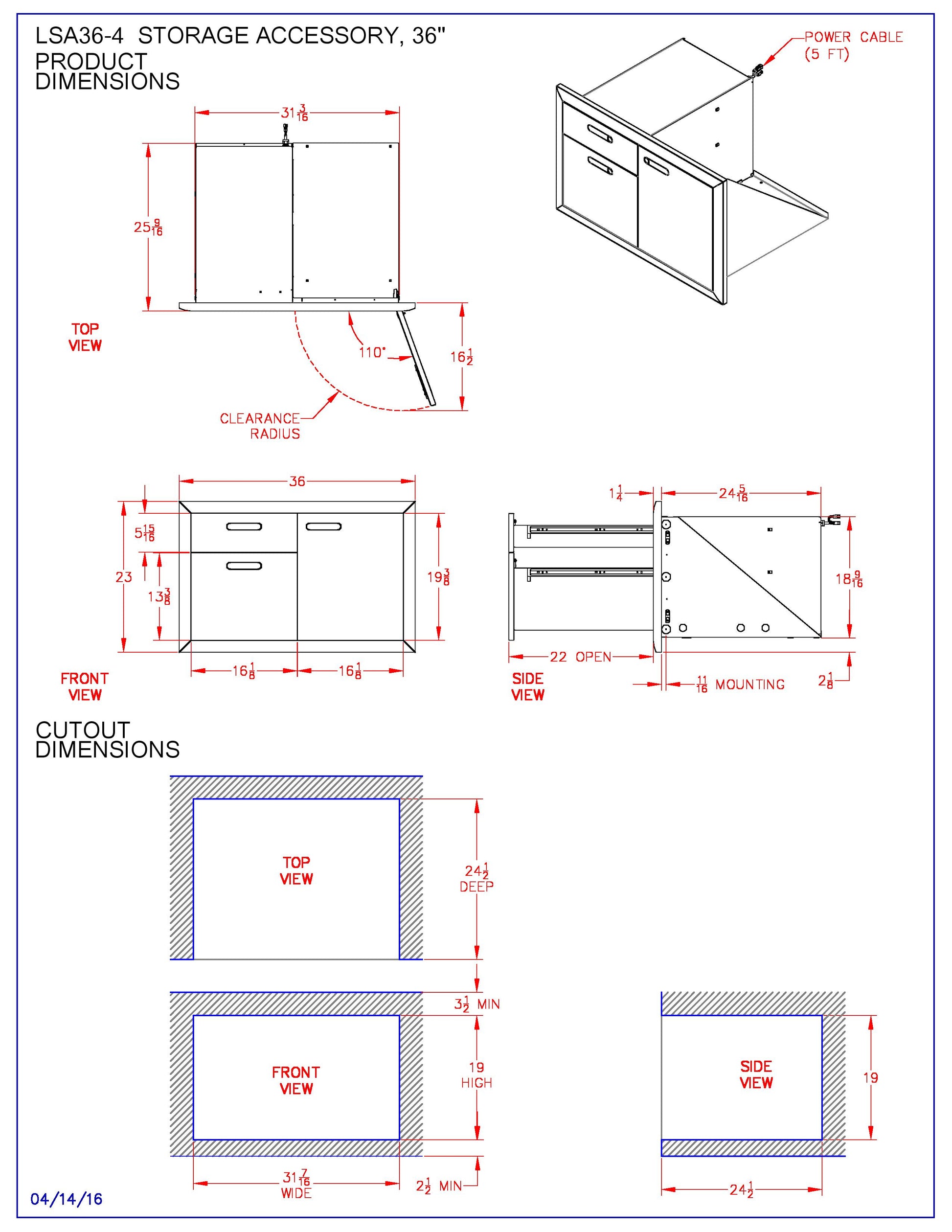 Lynx Ventana Access Door And Double Drawer Combo, 36x23-Inch