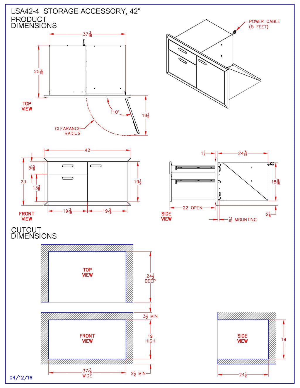 Lynx Ventana Access Door And Double Drawer Combo, 42x23-Inch