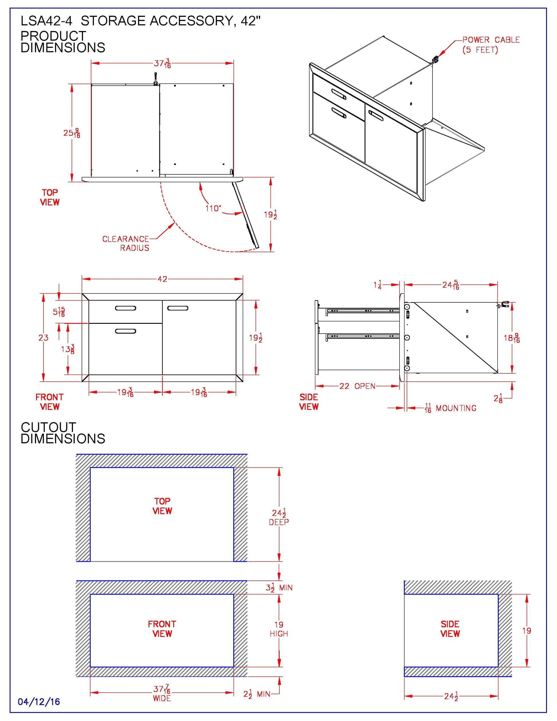 Lynx Ventana Access Door And Double Drawer Combo, 42x23-Inch