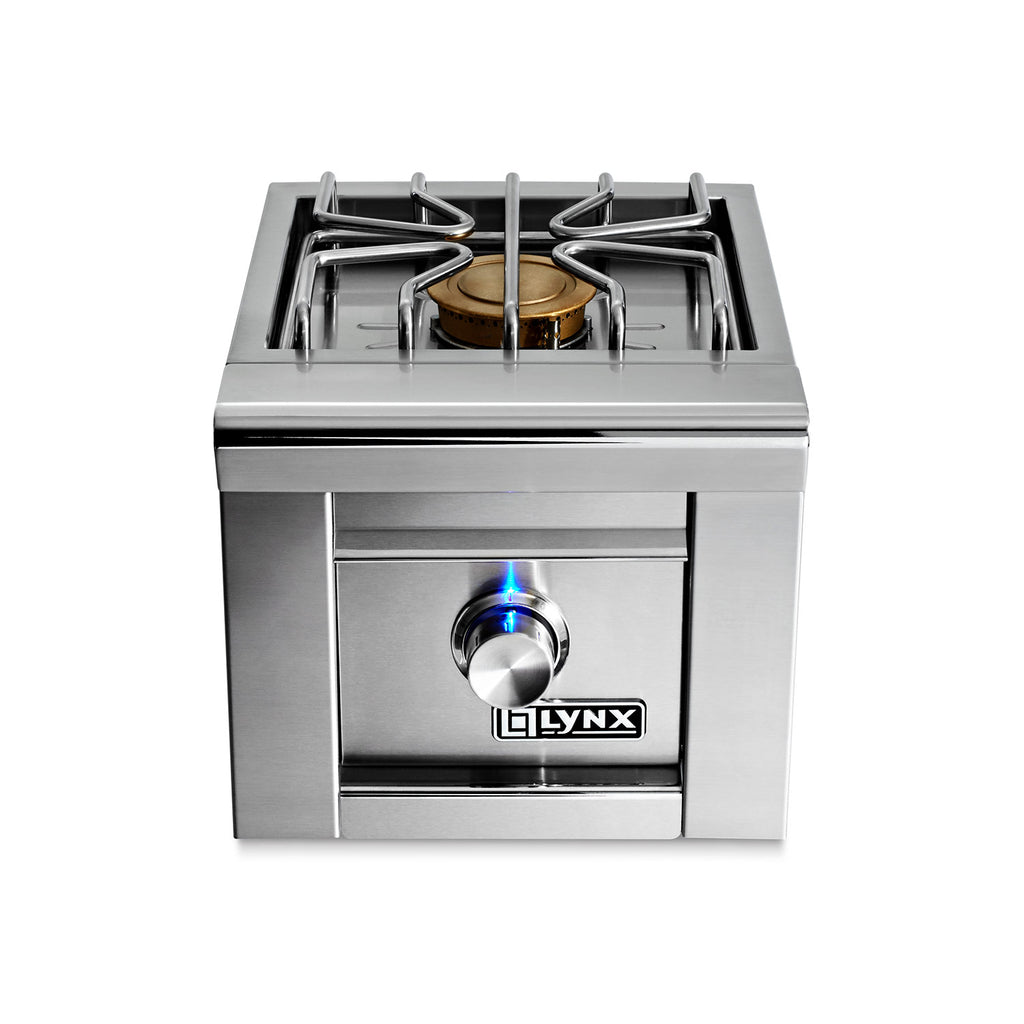 Stainless steel built-in single side burner with control knob and LYNX logo