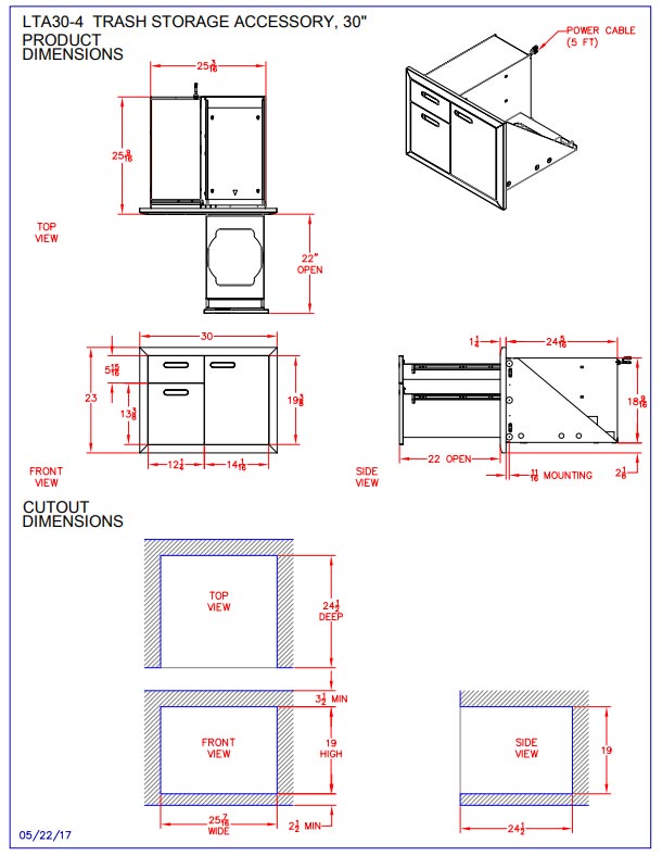 Lynx Ventana Trash Drawers Combo Unit, 30x23-Inch