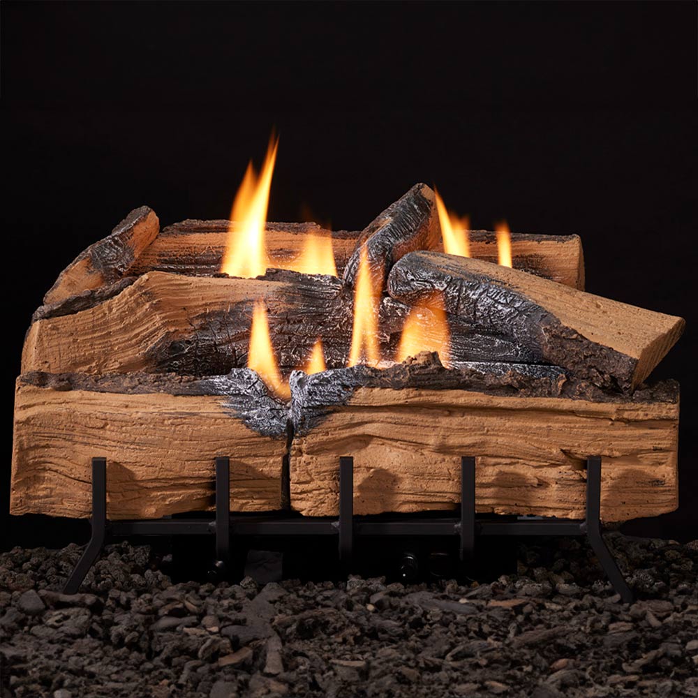 Outdoor Lifestyles 18-inch split log set with burning logs and black grate