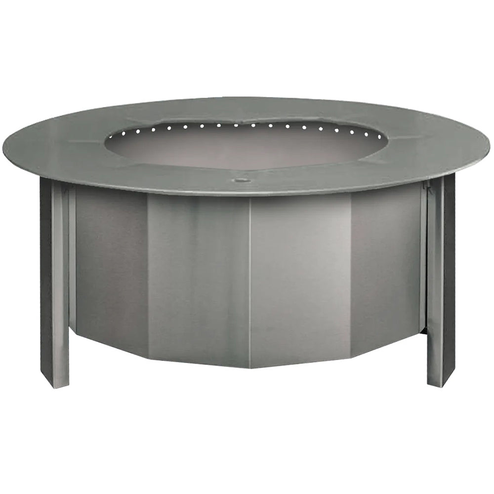 21-inch round smokeless wood fire pit with low legs and open burn chamber