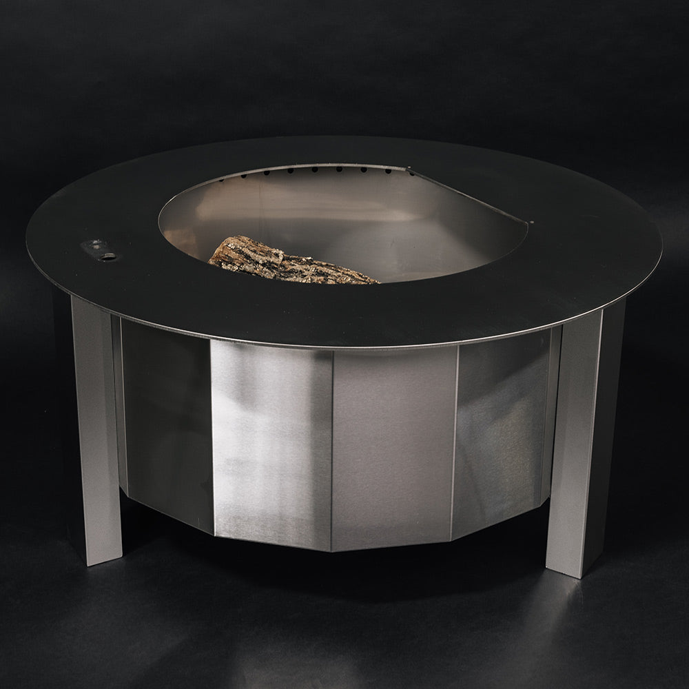 Round smokeless fire pit with stand legs and circular open top