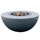 Dark speckled concrete fire bowl with stainless steel smokeless insert and wood logs