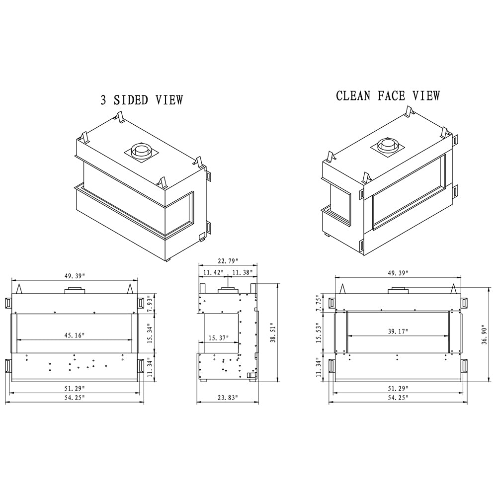 Sierra Flame 48-Inch Lyon 4-Sided See-Through Direct Vent Built-In Linear Gas Fireplace