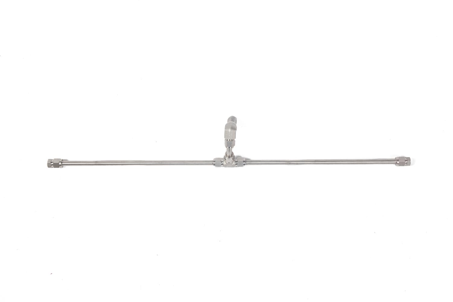 Linear T gas fire manifold with metal piping and mounting fittings