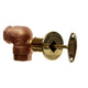 Angled gas fire pit shut-off valve kit with shiny brass finish and diamond-shaped ON/OFF dial