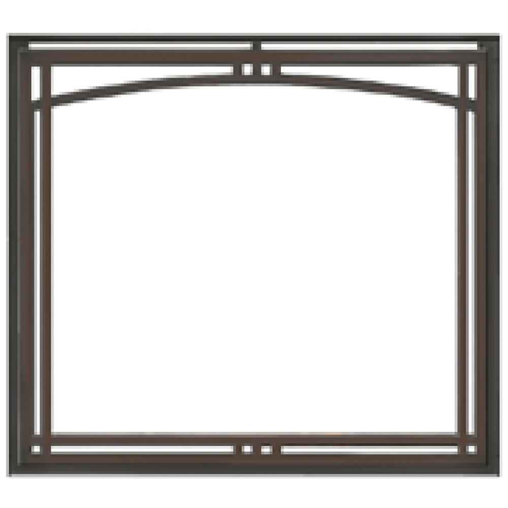 Black arched fireplace screen frame with overlap front panel