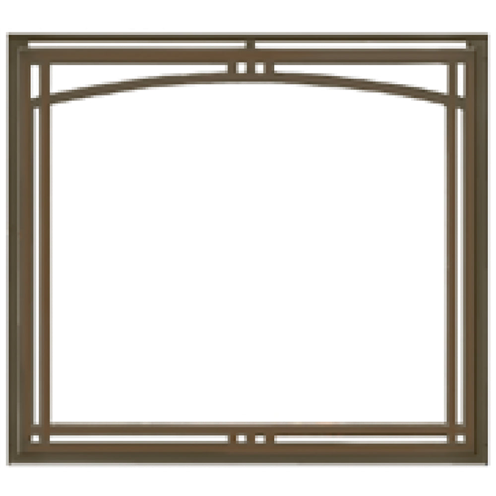 Bronze arched fireplace front frame with overlap fit detailing