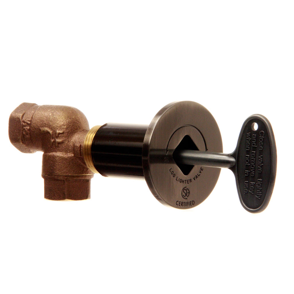Angled gas shut off valve kit with round dial, dark center plate, and lever