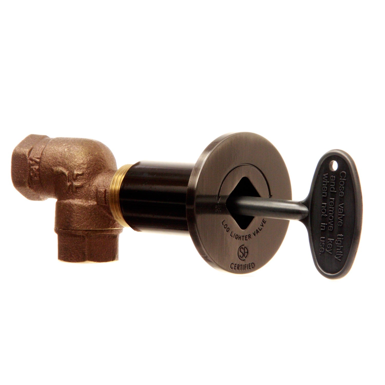 Angled gas shut off valve kit with round dial, dark center plate, and lever