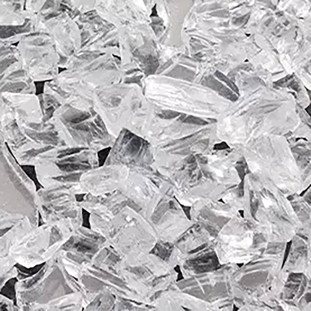 Crushed crystal glass media with clear, jagged shards and sparkle
