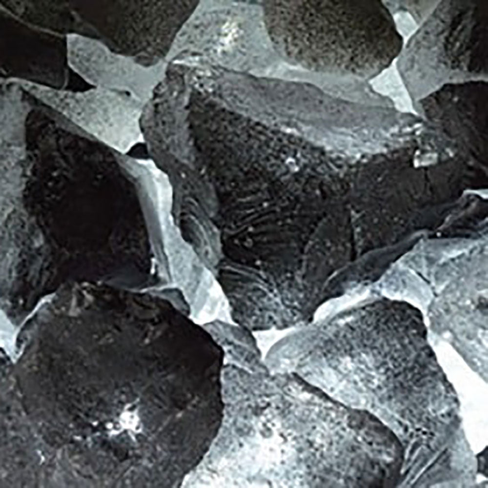 Dark and silver ice-fog glass media rocks, glossy textured aggregate