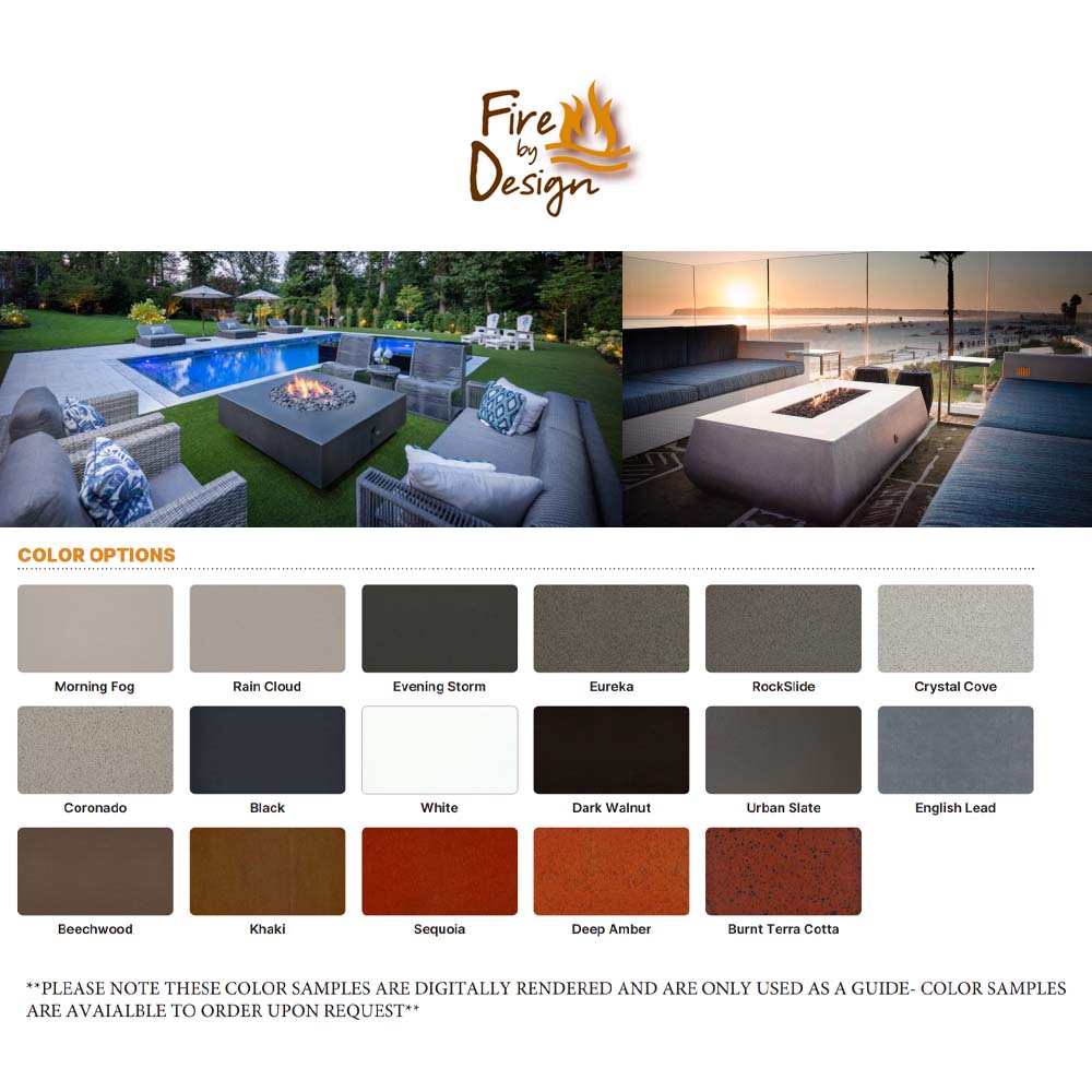 Color options grid for a linear concrete gas fire table