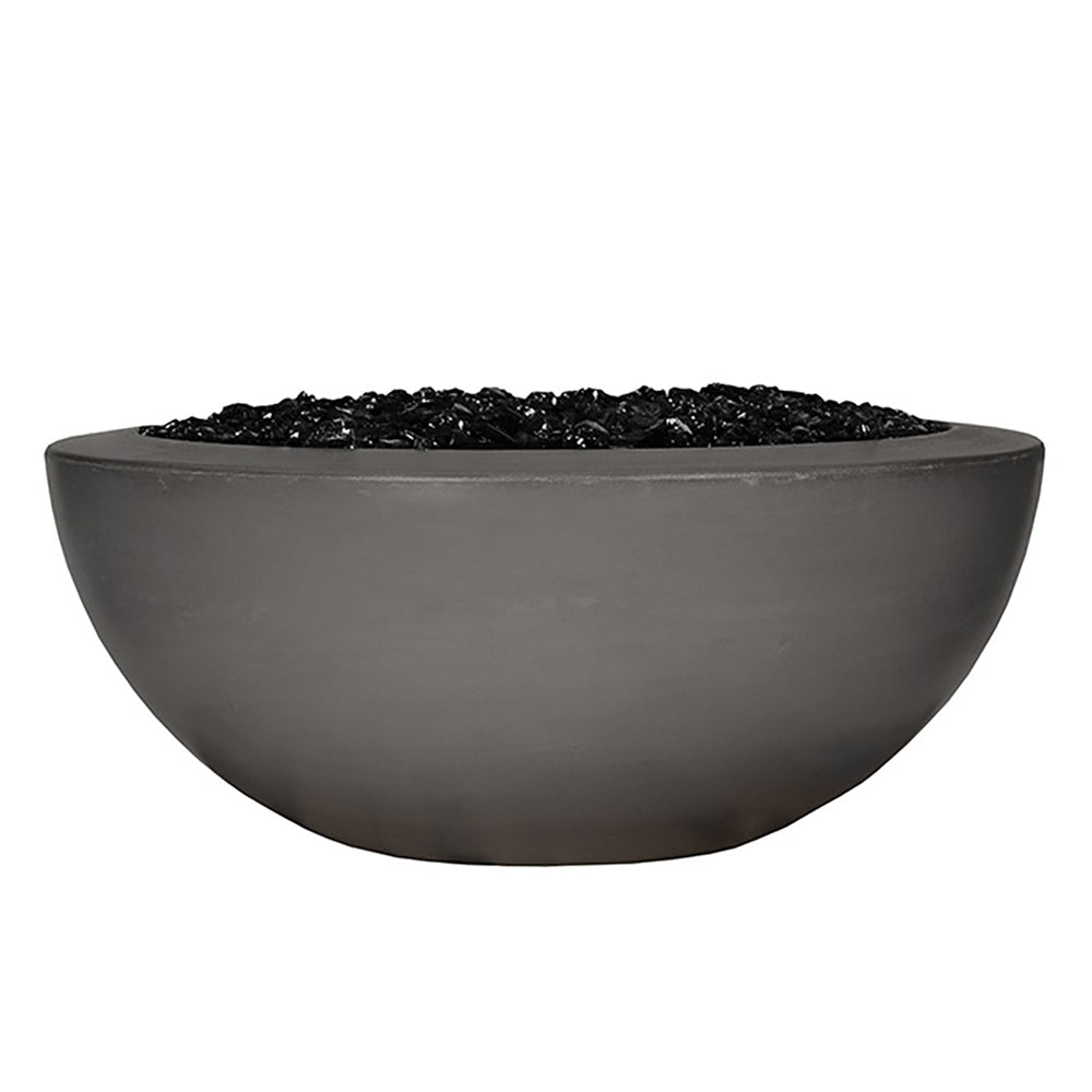Black round fire bowl with lava rock burner insert