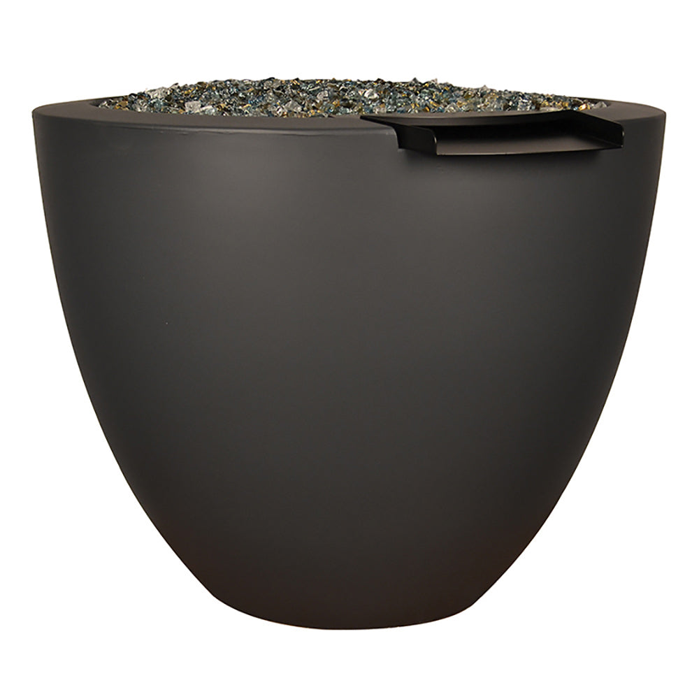 Black round fire and water vase with rock-filled top