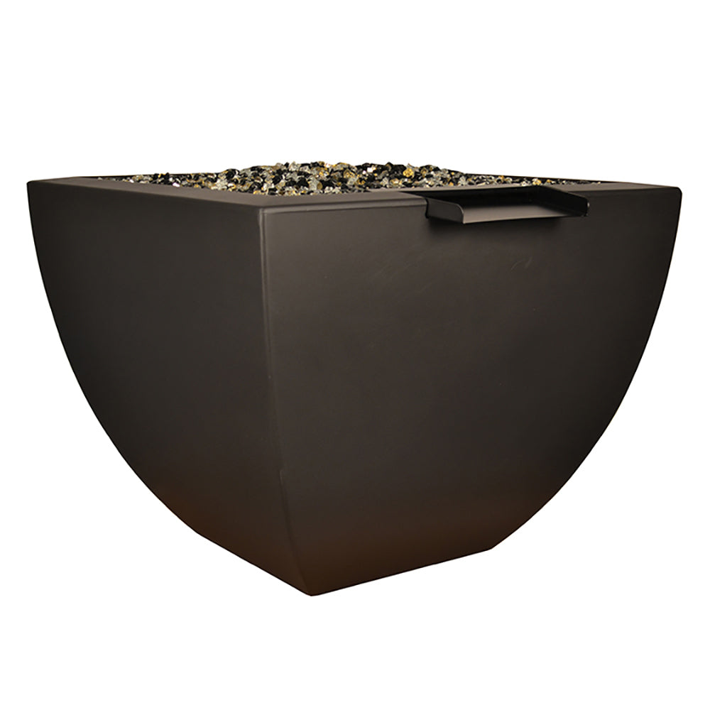 Square fire and water vase with burner top, dark finish