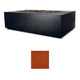 55-inch rectangular fire table with orange terracotta finish swatch shown