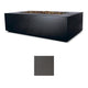 Dark rectangular fire table with stone fire bed; gray color swatch