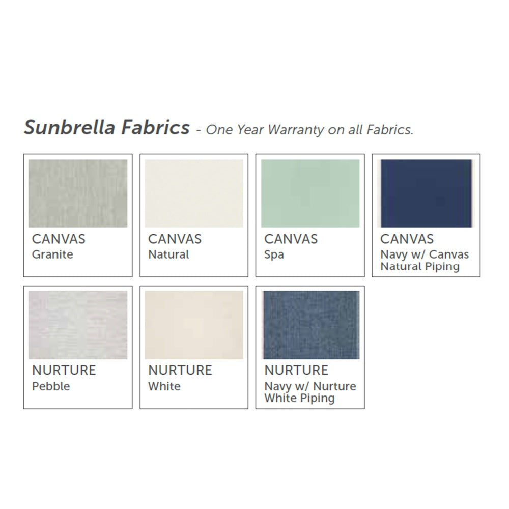 Sunbrella fabric swatch cards in Canvas Granite, Natural, Spa, and Navy