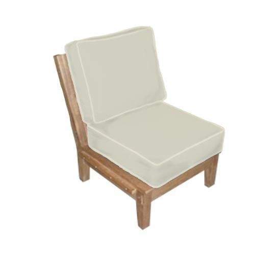 Teak sectional chair frame with light beige seat cushion and armrests