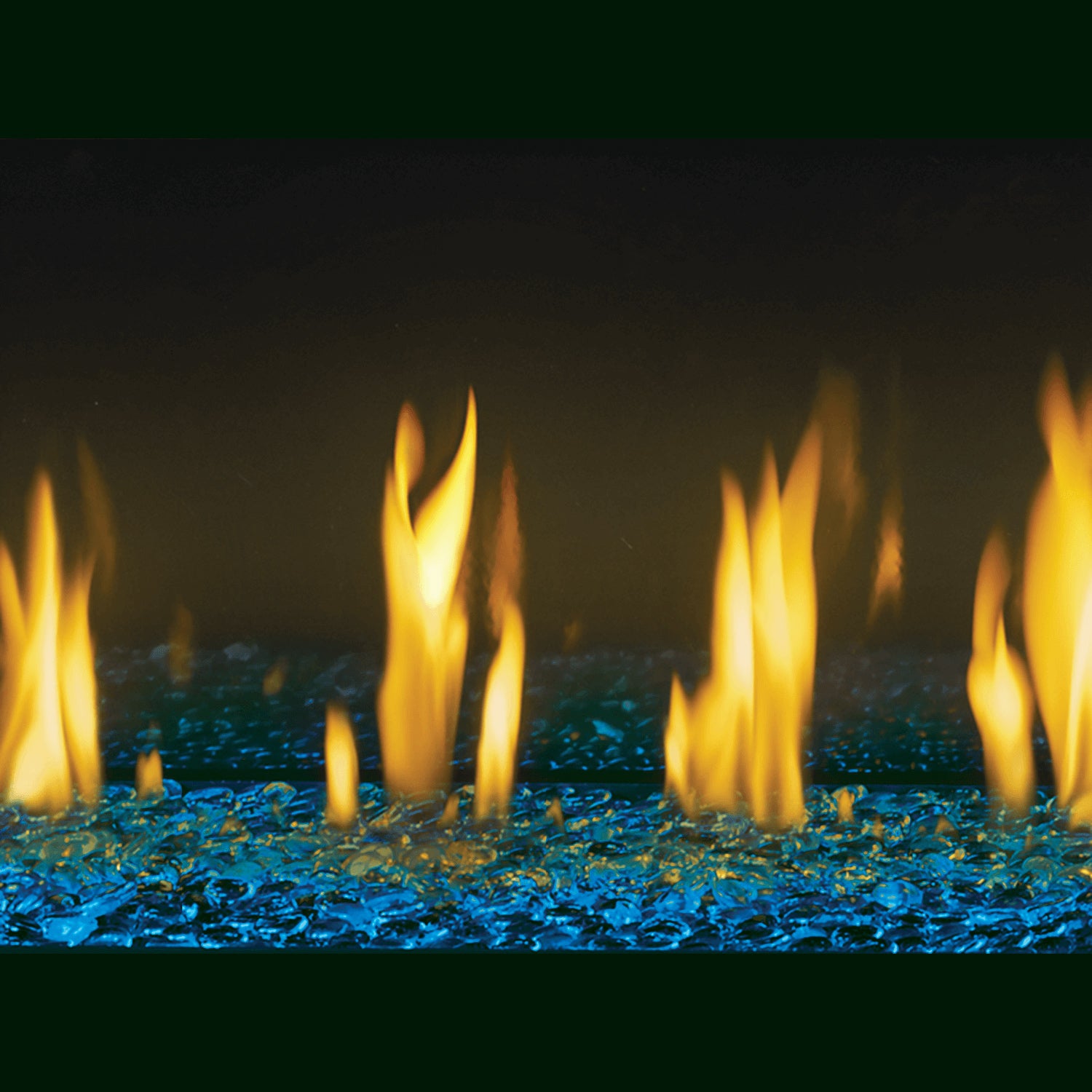Blue glass beads with flame-shaped decorative lights