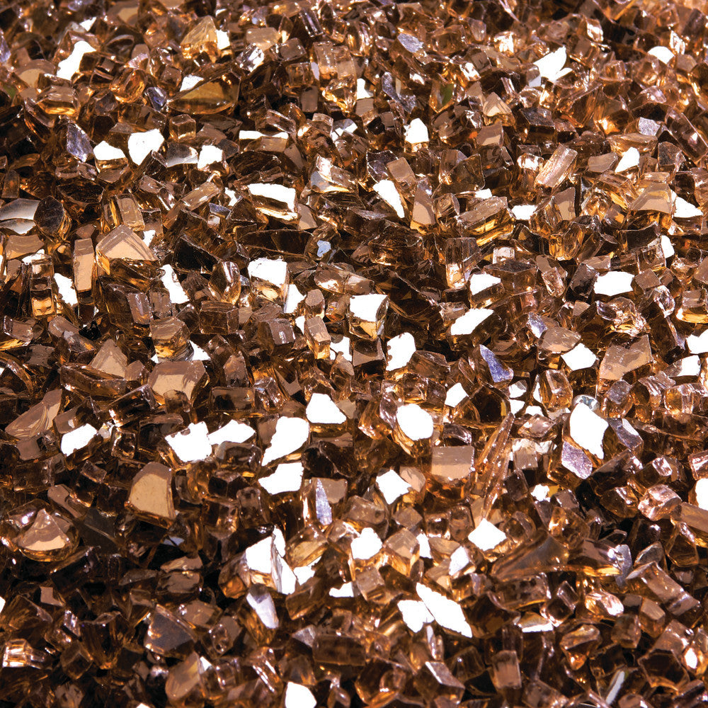 Amber glass embers with faceted reflective pieces