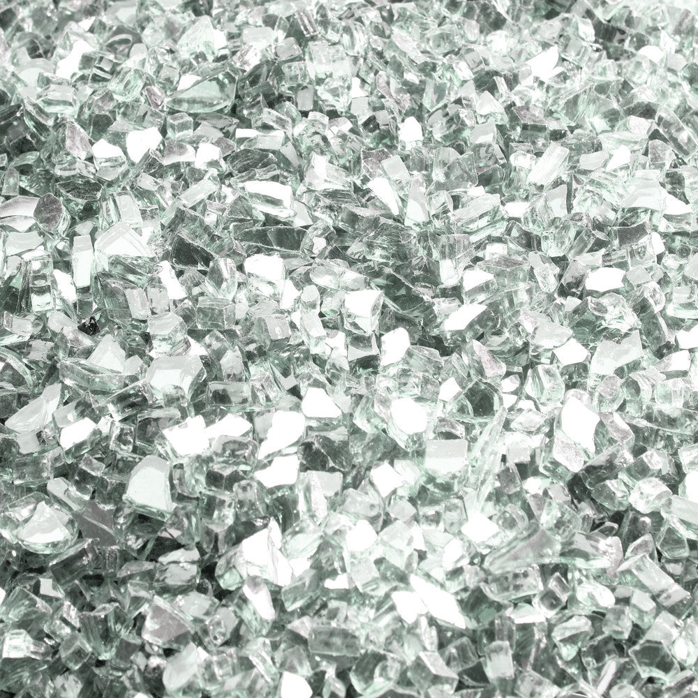 Clear glass embers, assorted small transparent shards for media kit