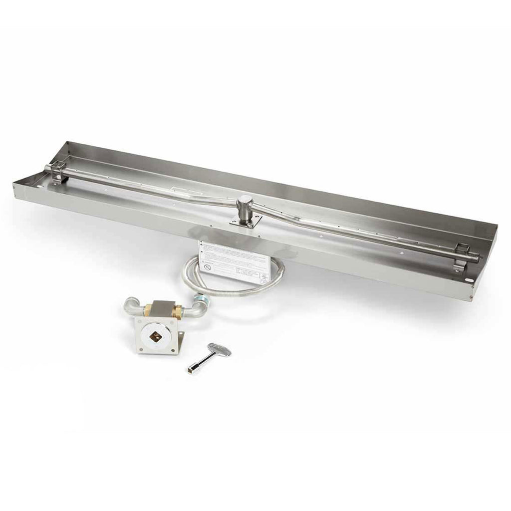 Steel gas burner bar assembly with valve and igniter parts for fire pit enclosure