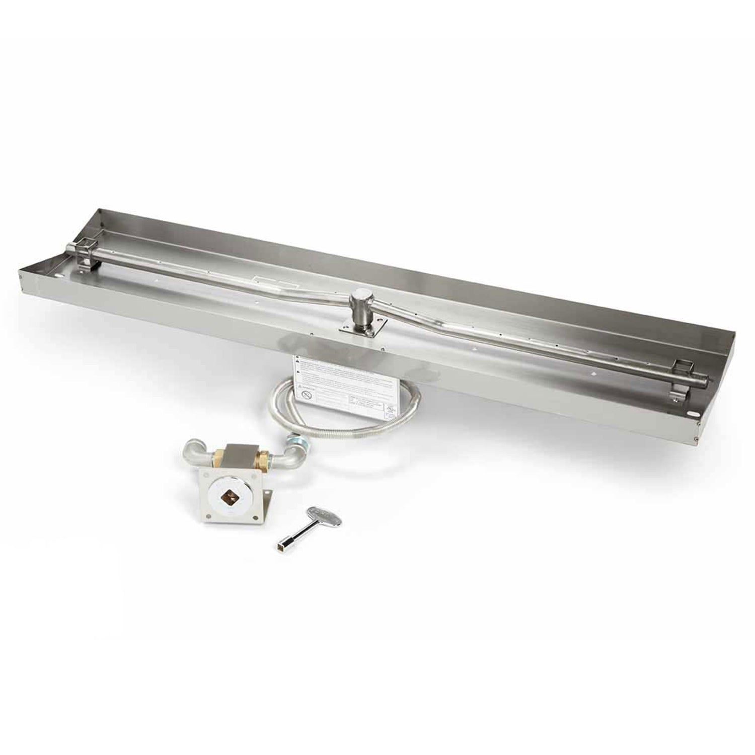 Steel gas burner bar assembly with valve and igniter parts for fire pit enclosure