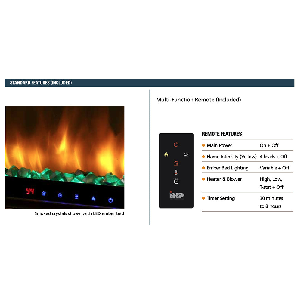 Electric fireplace LED control panel and multi-function remote with icons