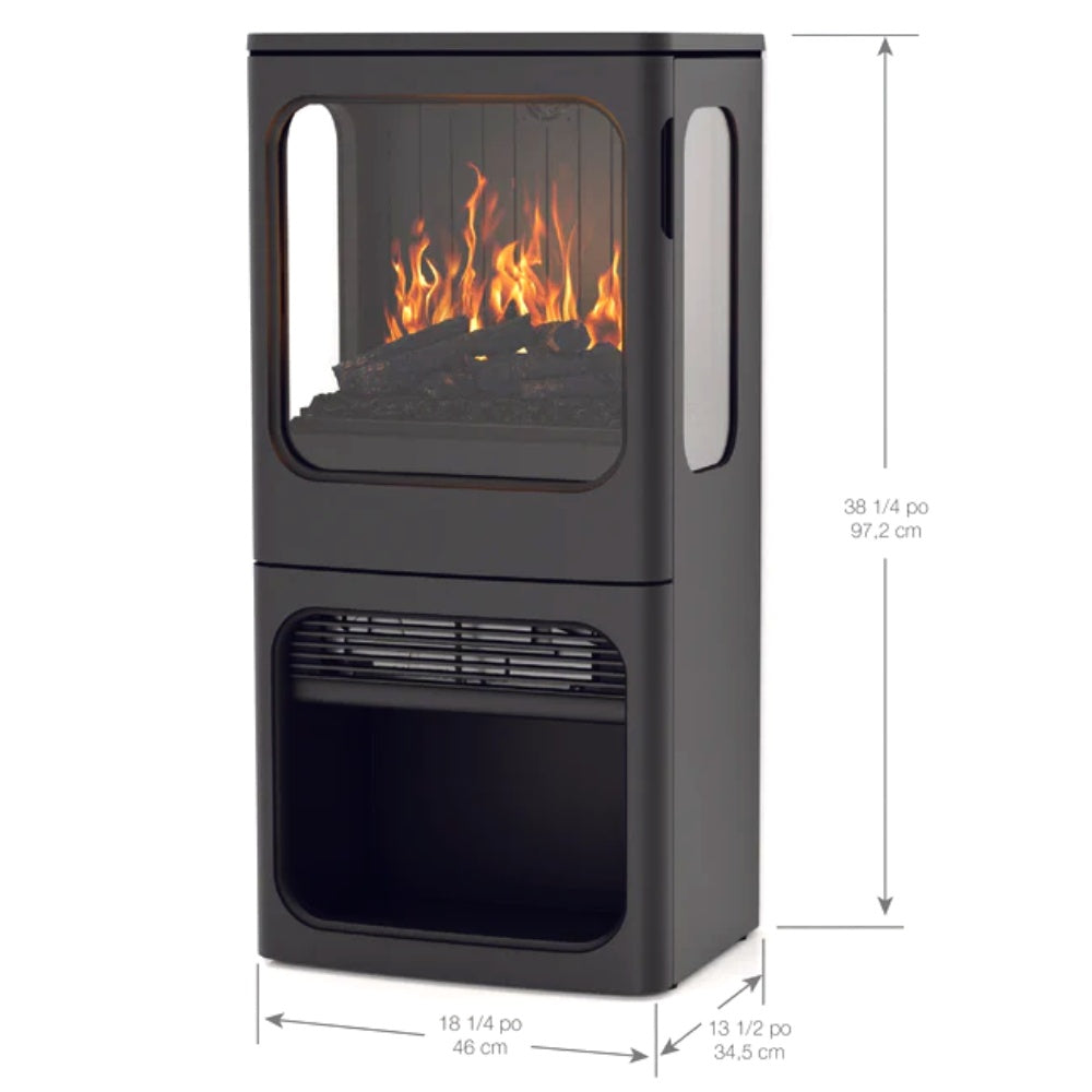 Dark gray water vapor stove with flame effect window and front ventilation grille