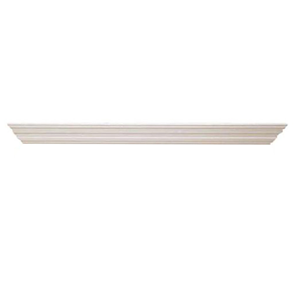 Unfinished wood fireplace mantel shelf with simple fluted trim