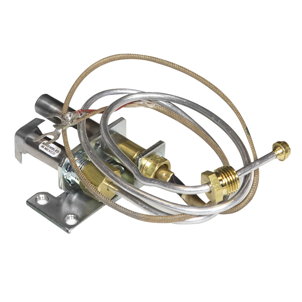 Gas pilot assembly with metal bracket, braided tubing and brass fittings
